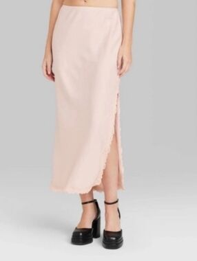 NWT - Target Wild Fable Lace Trim Midi Skirt Light Pink Size XS